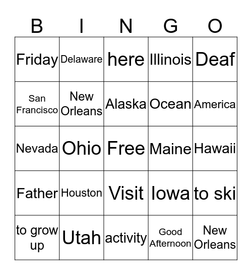 ASL II Bingo Card