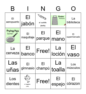 Las cosas en Español Bingo Card