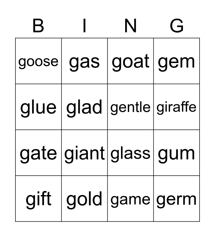 /g/ Bingo Card