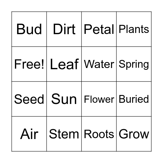 Plant Bingo Card