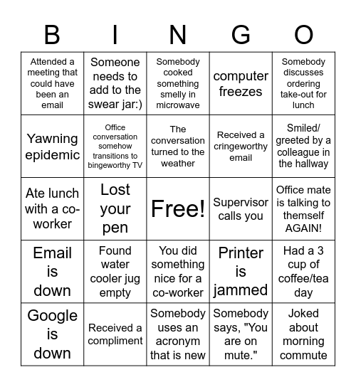 Workplace Bingo Card