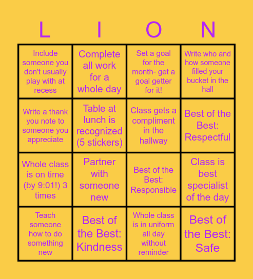 April LION Challenge Bingo Card