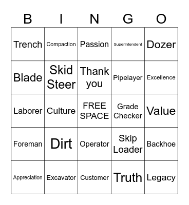 Trinity Grading - 2022 Employee Appreciation Bingo Card