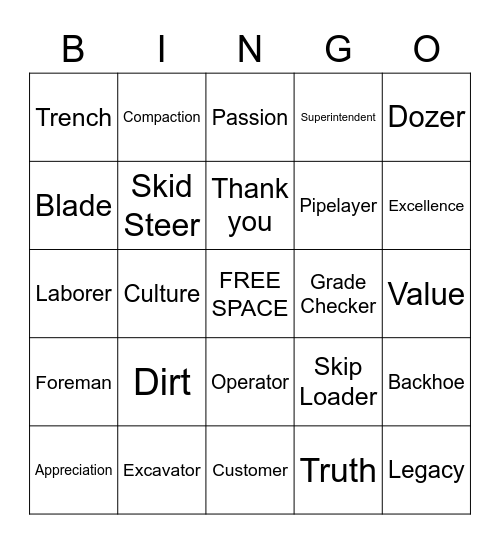 Trinity Grading - 2022 Employee Appreciation Bingo Card