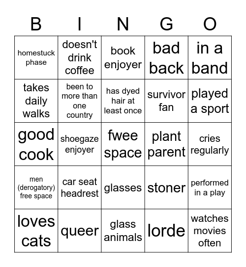 Janego Bingo Card