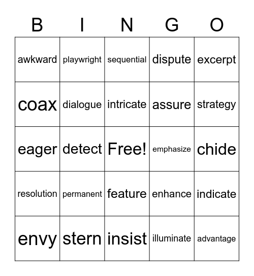 TWE STAAR Vocabulary Bingo Card