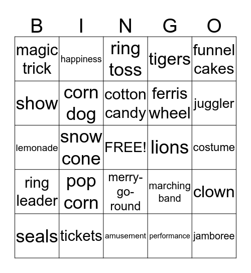 carnival Bingo Card