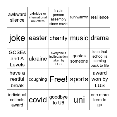 Easter 2022 Bingo Card