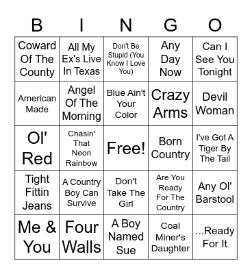 Top 50 Country Singers Bingo Card