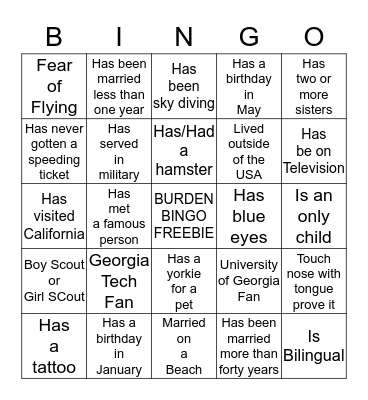 BURDEN BINGO Card