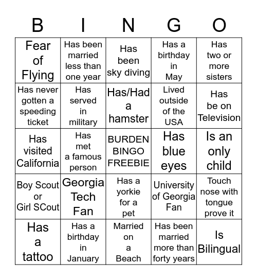 BURDEN BINGO Card