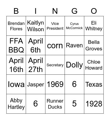 FFA Bingo Card