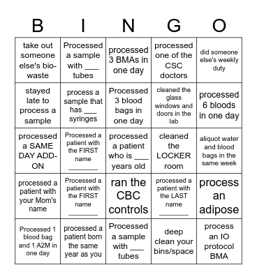 LAB Bingo Card