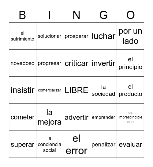 L3 Vocabulario 3.2 Bingo Card