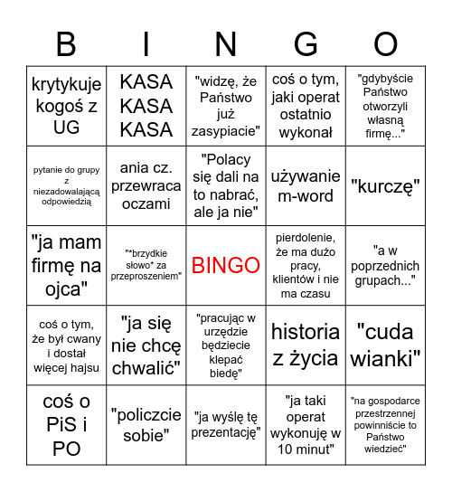 witkiewicz Bingo Card