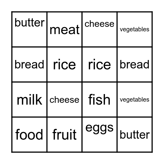 F O O D Bingo Card