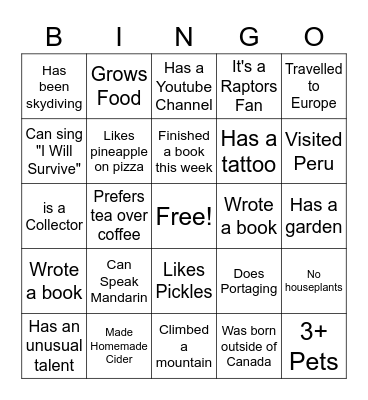 Ali's Bingo Card #1 Bingo Card