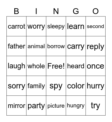 Unit 15 Letterland Bingo Card