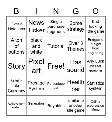 Idle game bingo Card
