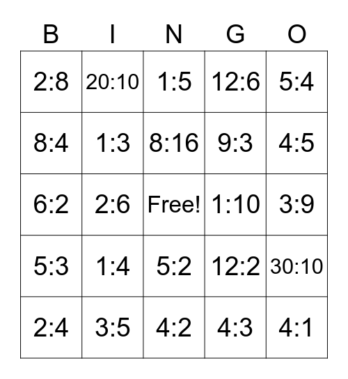 Equivalent Ratios Bingo Card