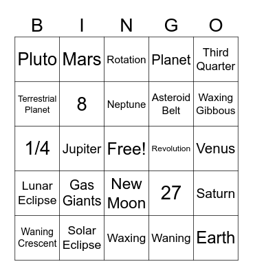 Earth and Space Bingo Card