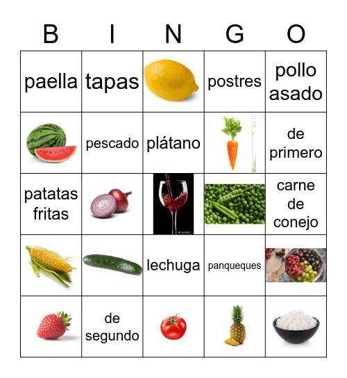 Vocabulario: La comida + en el restaurante Bingo Card