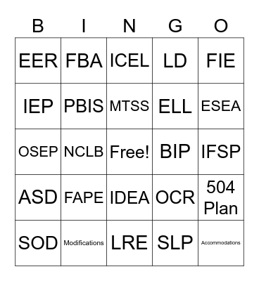 Education BINGO Card