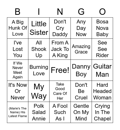 Long Live The King Of Rock Elvis Presley Bingo Card