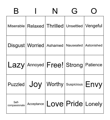 Feelings Bingo Card