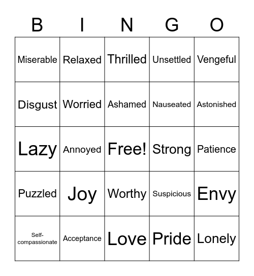 Feelings Bingo Card