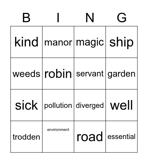 The Secret Garden/The Road Not Taken Bingo Card
