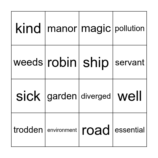 The Secret Garden/ The Road Not Taken Bingo Card