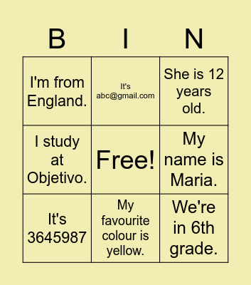 Personal information A1- What's the question? Bingo Card