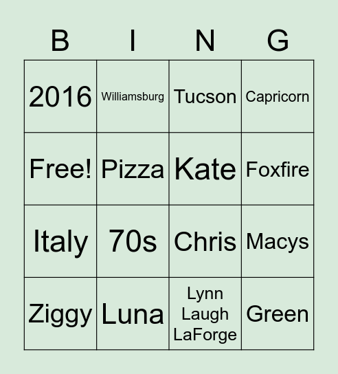 Lynn Bridal Shower Bingo Card