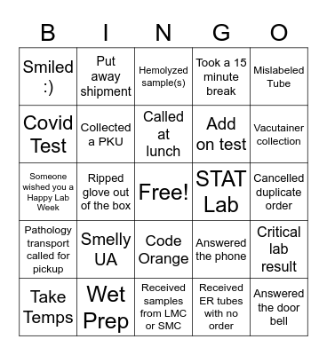 Medical Laboratory Week Bingo Card