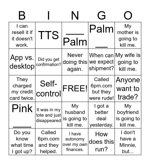 After Party Sale Bingo Card