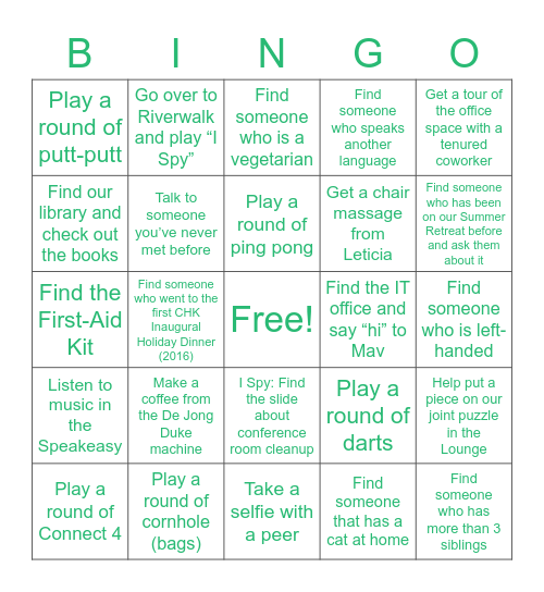 Bring Your SELF to Work Day: Get a BINGO and turn in to Reception for a prize! Bingo Card