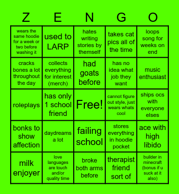 zengo Bingo Card