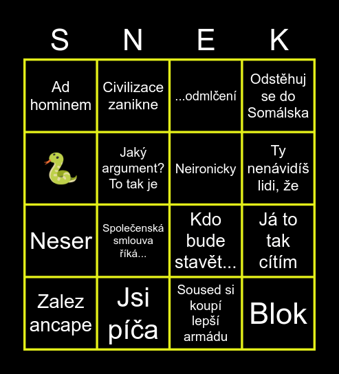 Bingo s levičáky Bingo Card