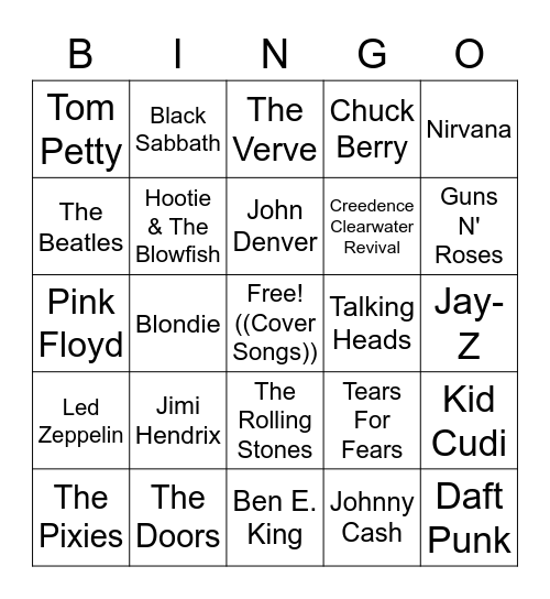 Cover Songs Bingo Card