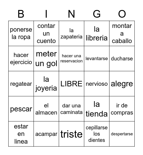 Repaso de vocabulario de espanol 2 Bingo Card