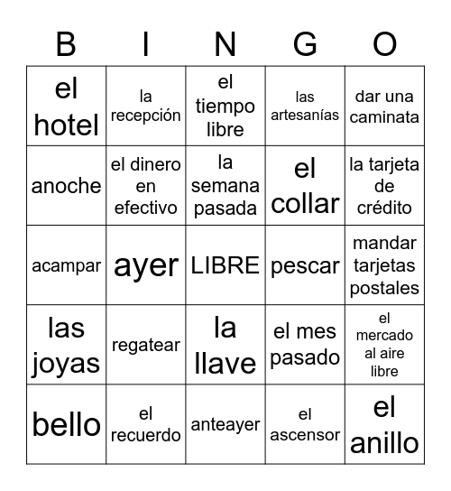 L2 Vocabulario 1.2 Bingo Card