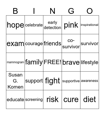 Komen Central Valley Bingo Card