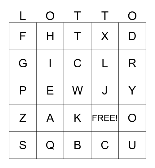 Das Alphabet Bingo Card