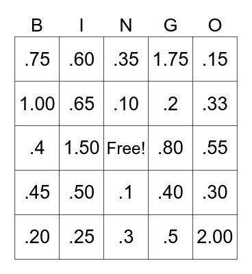 BINGO COINS Bingo Card