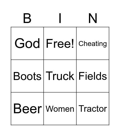 Country bin Bingo Card