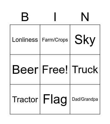 Country Songs Bingo Card