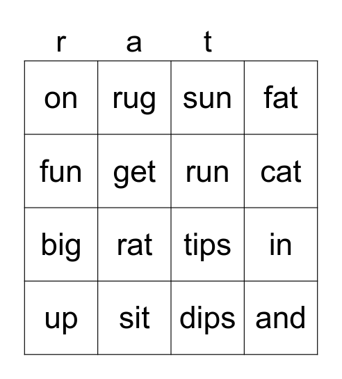 Rat on a Rug Bingo Card