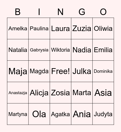 Przyjaciółki Bingo Card