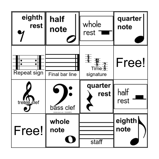 Music notes / THIRD GRADE Bingo Card